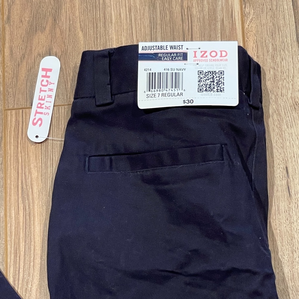 Izod Approved Schoolwear Navy Pants. Sz 7 Adj Wst